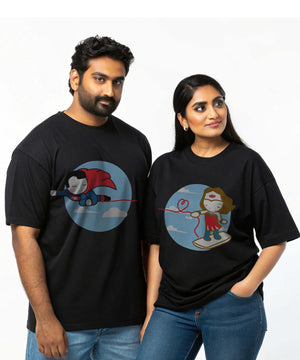 Superhero Couple - Oversized Drop Shoulder T-Shirt (pack of 2) - Letshandcraft