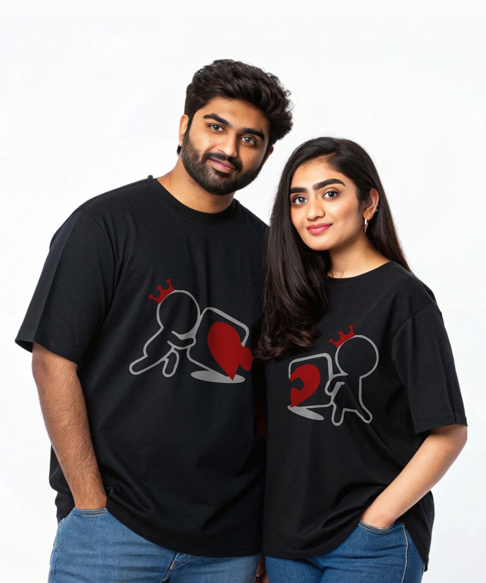 Sweet Heart Couple - Oversized Drop Shoulder T-Shirt (pack of 2) - Letshandcraft