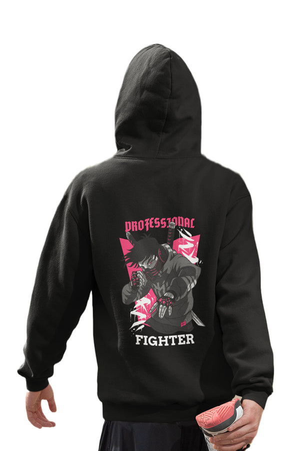 Professional Fighter - Black Gym Hoodies for Men (Printed on Front and Back, both)