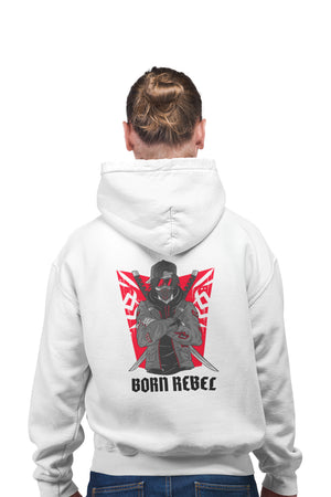 Born Rebel - White Gym Hoodies for Men (Printed on Front and Back, both)