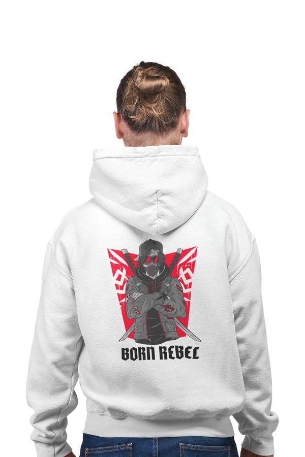 Born Rebel - White Gym Hoodies for Men (Printed on Front and Back, both)