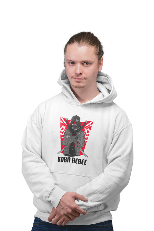 Born Rebel - White Gym Hoodies for Men (Printed on Front and Back, both)