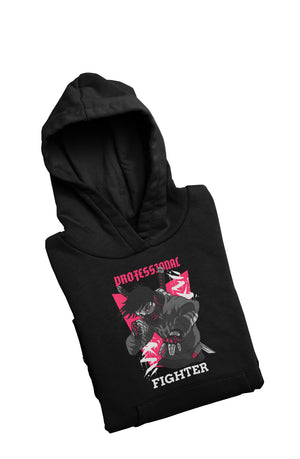 Professional Fighter - Black Gym Hoodies for Men (Printed on Front and Back, both)