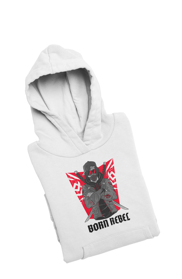 Born Rebel - White Gym Hoodies for Men (Printed on Front and Back, both)