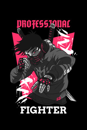 Professional Fighter - Black Gym Hoodies for Men (Printed on Front and Back, both)