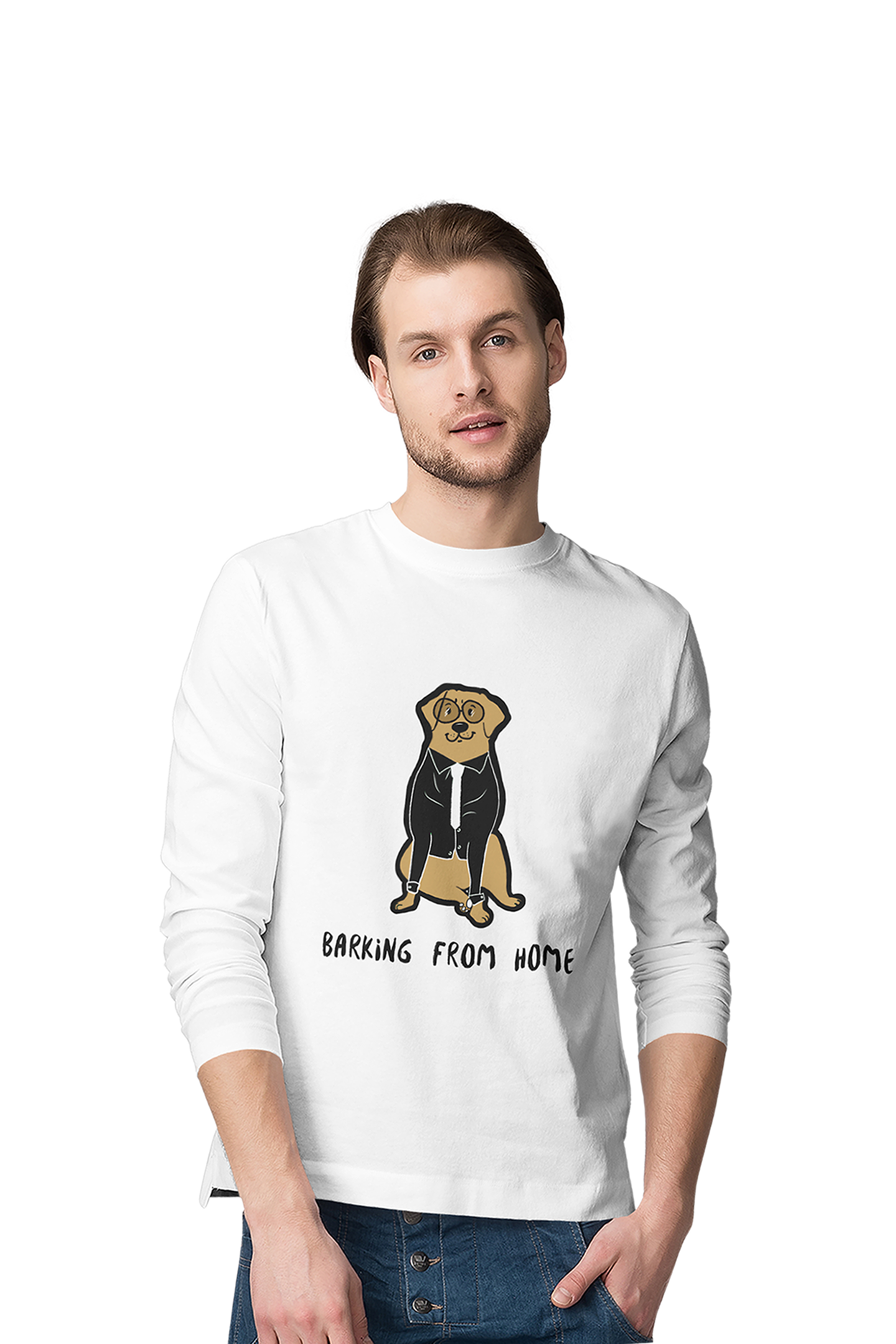 Barking from Home - Men's Full Sleeves Dog T-shirt