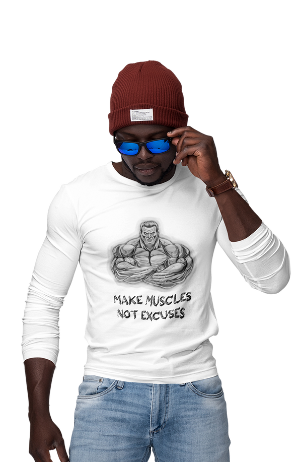 Make Muscles Not Excuses - Men's Full Sleeves Gym T-shirt