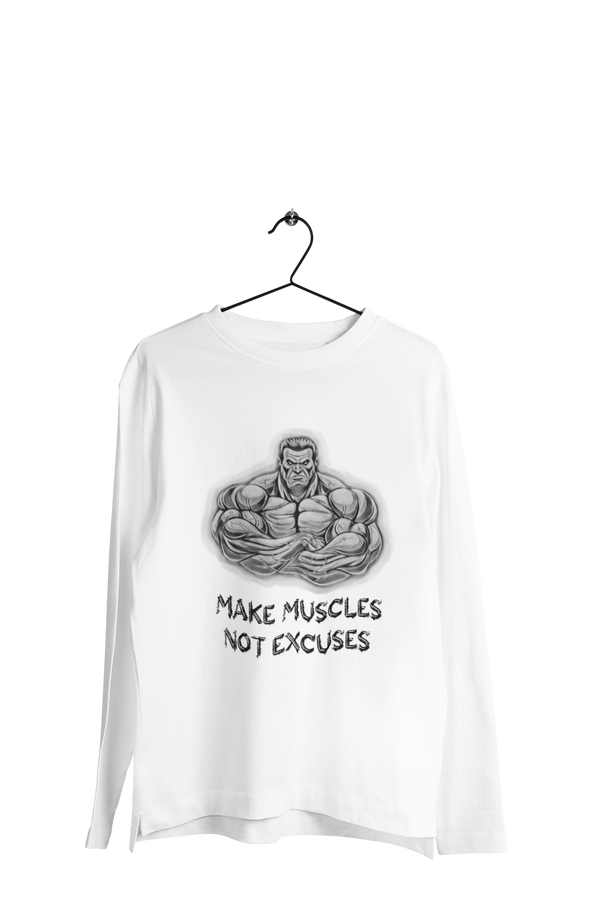 Make Muscles Not Excuses - Men's Full Sleeves Gym T-shirt