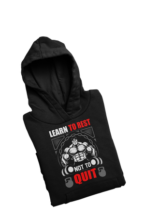 Learn To Rest - Black Gym Hoodies for Men (Printed on Front and Back, both)