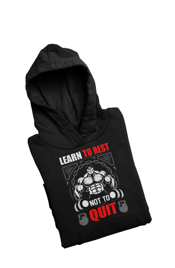 Learn To Rest - Black Gym Hoodies for Men (Printed on Front and Back, both)
