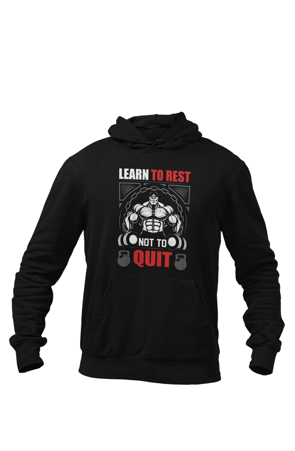 Learn To Rest - Black Gym Hoodies for Men (Printed on Front and Back, both)