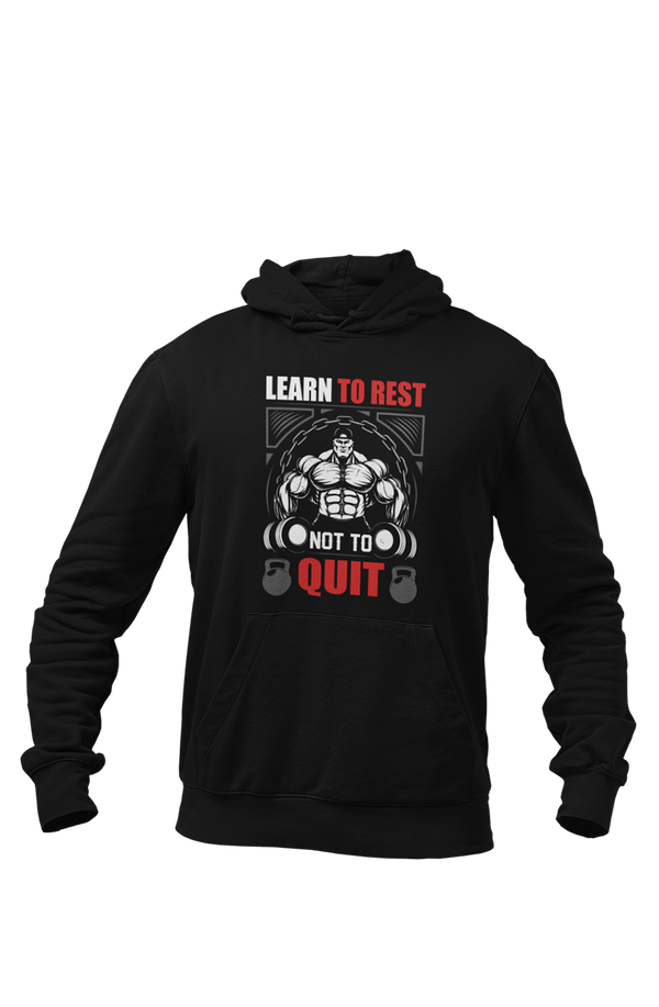 Learn To Rest - Black Gym Hoodies for Men (Printed on Front and Back, both)