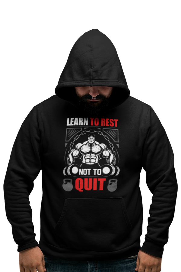Learn To Rest - Black Gym Hoodies for Men (Printed on Front and Back, both)