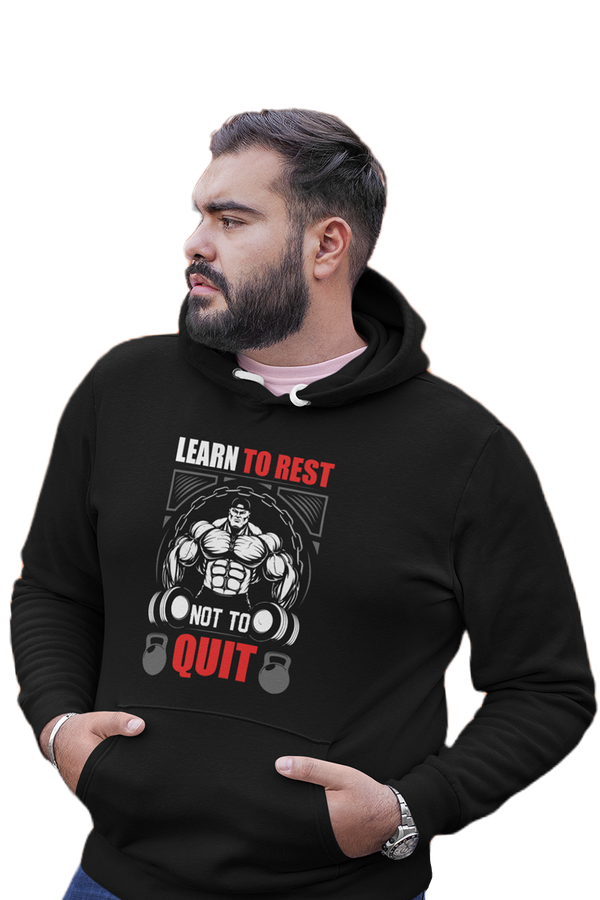Learn To Rest - Black Gym Hoodies for Men (Printed on Front and Back, both)