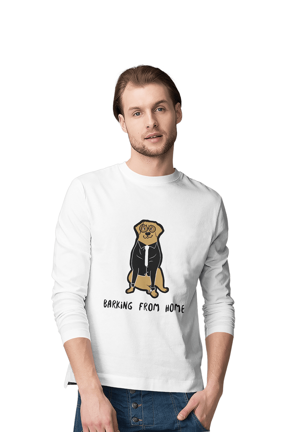 Barking from Home - Men's Full Sleeves Dog T-shirt - Letshandcraft