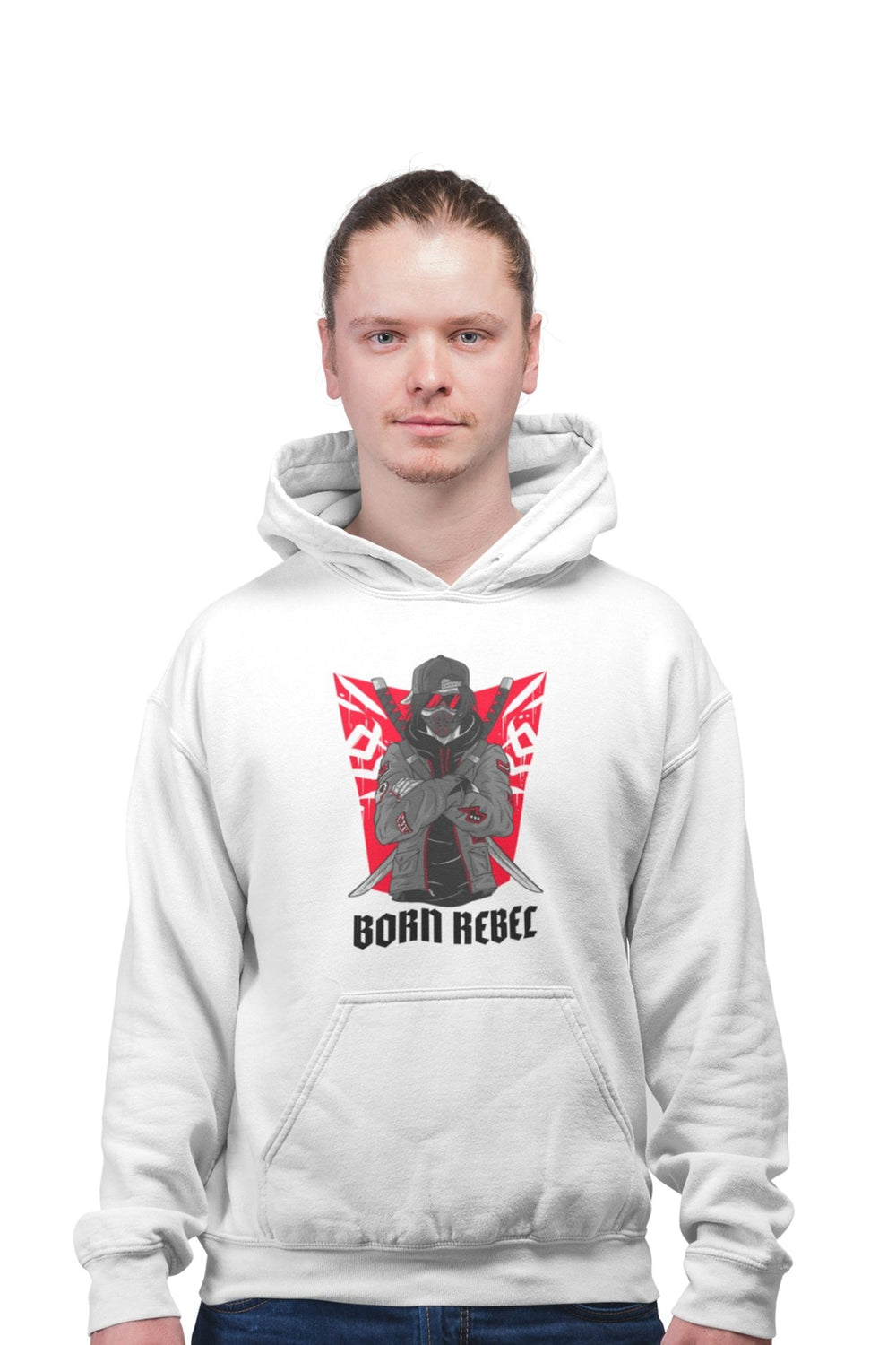Born Rebel - White Gym Hoodies for Men (Printed on Front and Back, both) - Letshandcraft