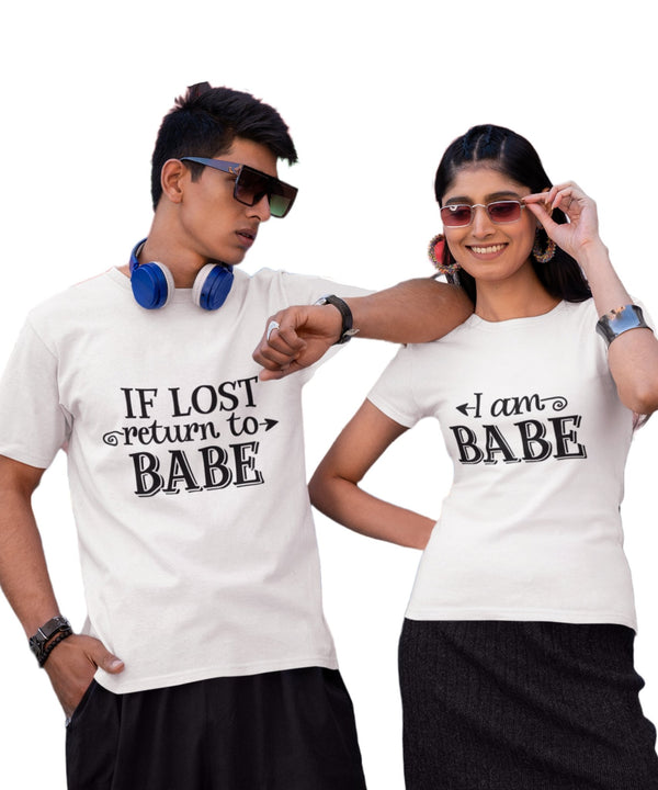 If lost Return to Babe v. I am Babe - Couple T-shirts (Pack of 2) - Letshandcraft