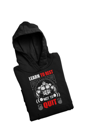 Learn To Rest - Black Gym Hoodies for Men (Printed on Front and Back, both) - Letshandcraft