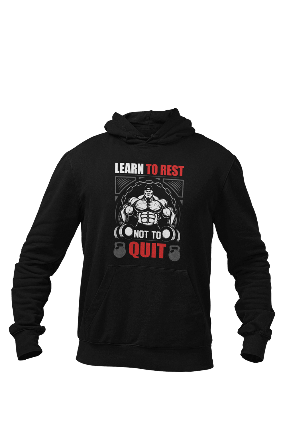 Learn To Rest - Black Gym Hoodies for Men (Printed on Front and Back, both) - Letshandcraft