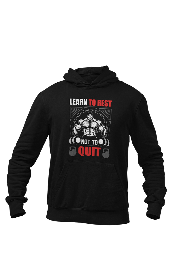 Learn To Rest - Black Gym Hoodies for Men (Printed on Front and Back, both) - Letshandcraft
