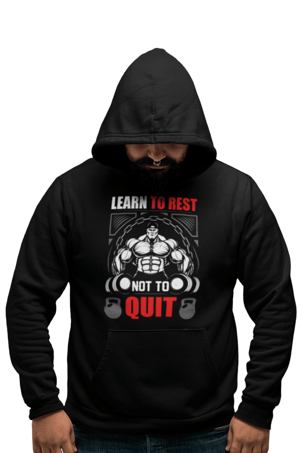 Learn To Rest - Black Gym Hoodies for Men (Printed on Front and Back, both) - Letshandcraft
