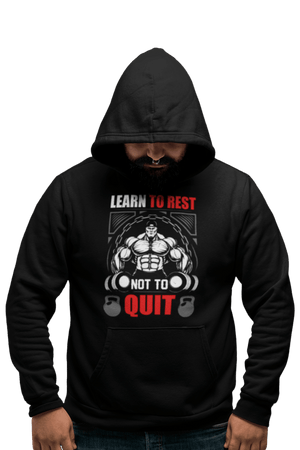 Learn To Rest - Black Gym Hoodies for Men (Printed on Front and Back, both) - Letshandcraft