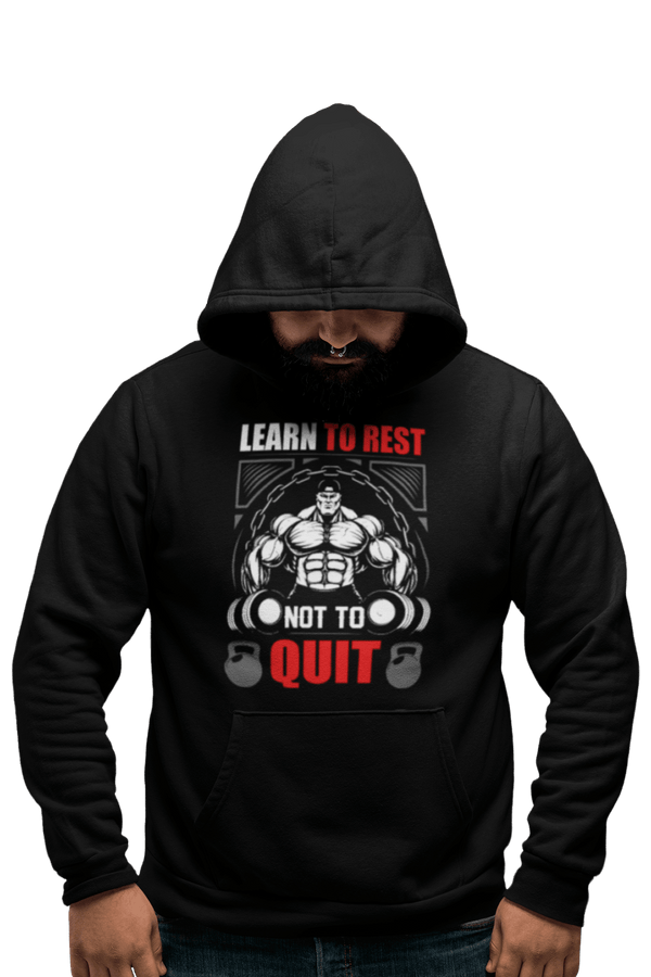 Learn To Rest - Black Gym Hoodies for Men (Printed on Front and Back, both) - Letshandcraft