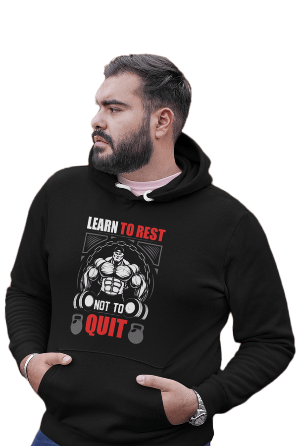 Learn To Rest - Black Gym Hoodies for Men (Printed on Front and Back, both) - Letshandcraft