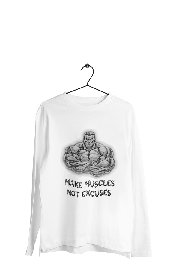 Make Muscles Not Excuses - Men's Full Sleeves Gym T-shirt - Letshandcraft