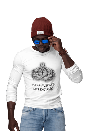 Make Muscles Not Excuses - Men's Full Sleeves Gym T-shirt - Letshandcraft