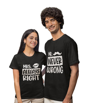 Mr. Never Wrong & Mrs Always Right - Couple T-shirts (Pack of 2) - Letshandcraft