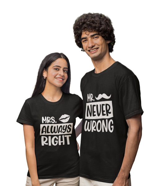 Mr. Never Wrong & Mrs Always Right - Couple T-shirts (Pack of 2) - Letshandcraft