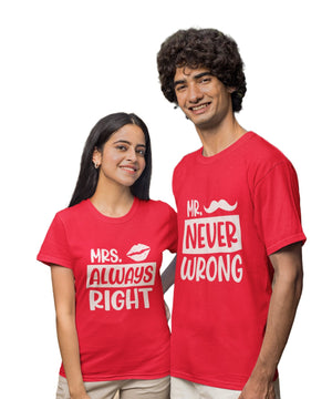 Mr. Never Wrong & Mrs Always Right - Couple T-shirts (Pack of 2) - Letshandcraft