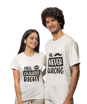 Mr. Never Wrong & Mrs Always Right - Couple T-shirts (Pack of 2) - Letshandcraft