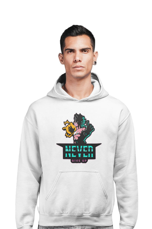 Never Give Up - White Gym Hoodies for Men (Printed on Front and Back, both) - Letshandcraft
