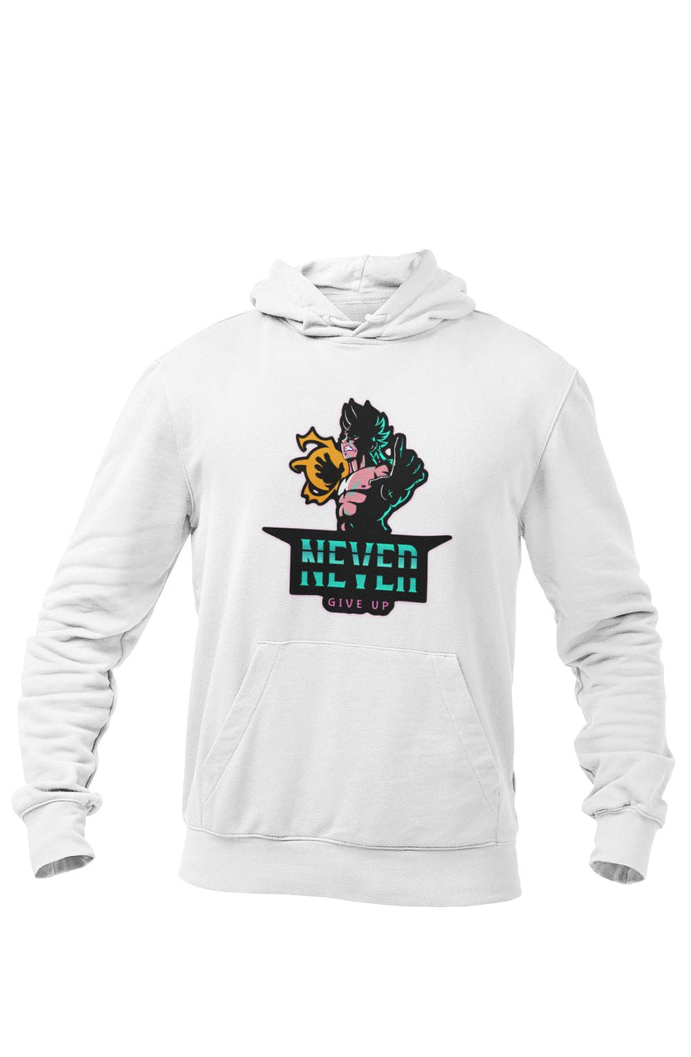 Never Give Up - White Gym Hoodies for Men (Printed on Front and Back, both) - Letshandcraft
