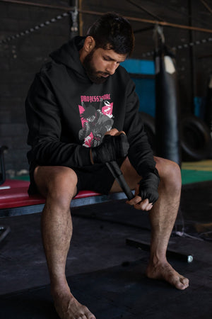 Professional Fighter - Black Gym Hoodies for Men (Printed on Front and Back, both) - Letshandcraft