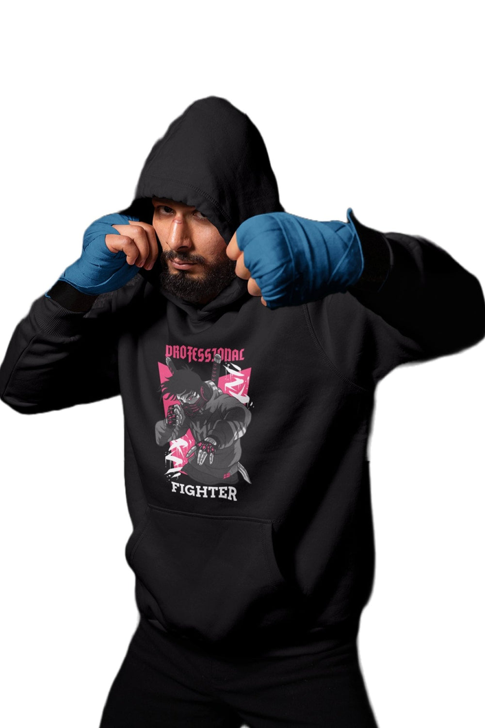 Professional Fighter - Black Gym Hoodies for Men (Printed on Front and Back, both) - Letshandcraft