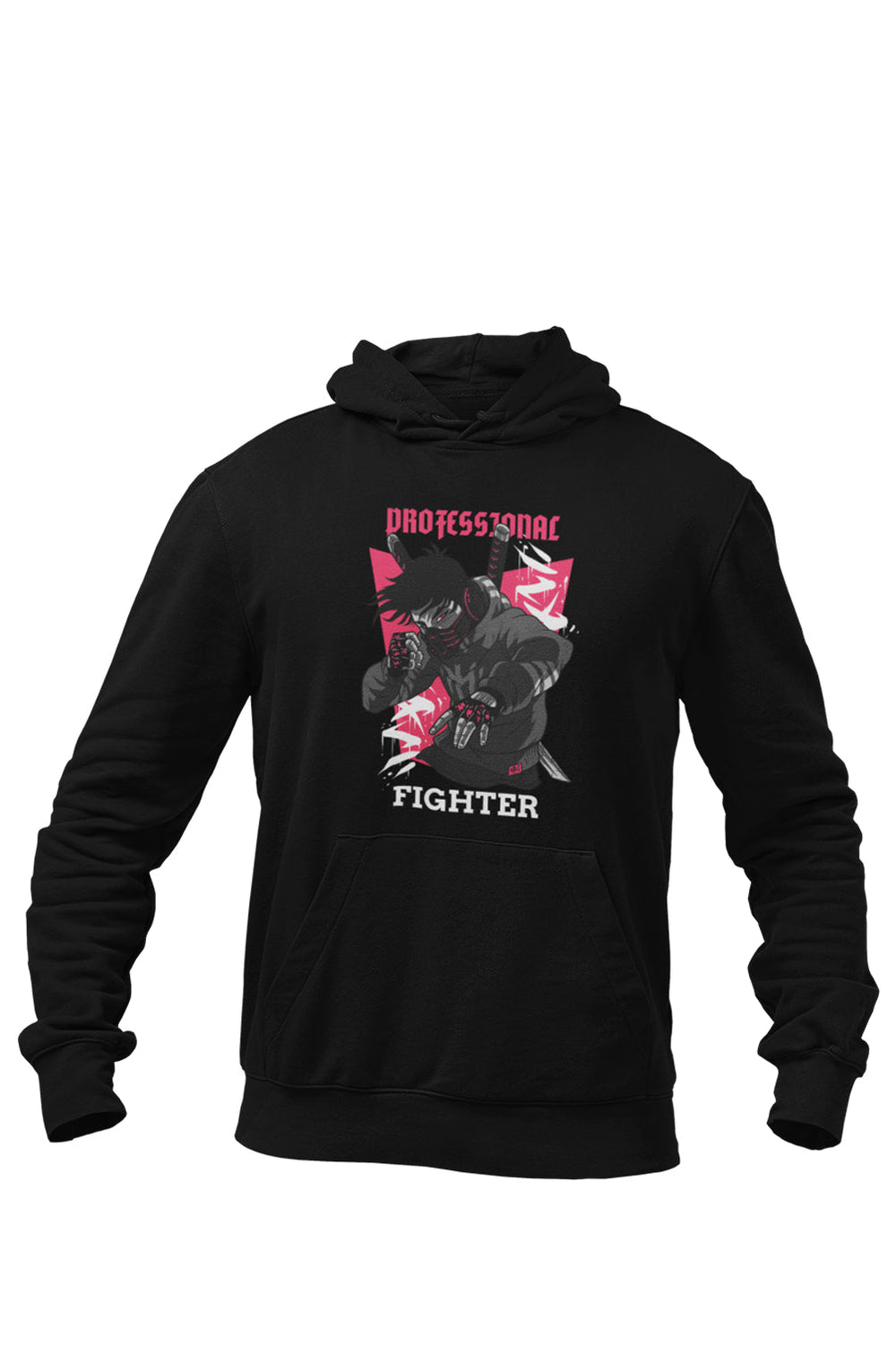 Professional Fighter - Black Gym Hoodies for Men (Printed on Front and Back, both) - Letshandcraft