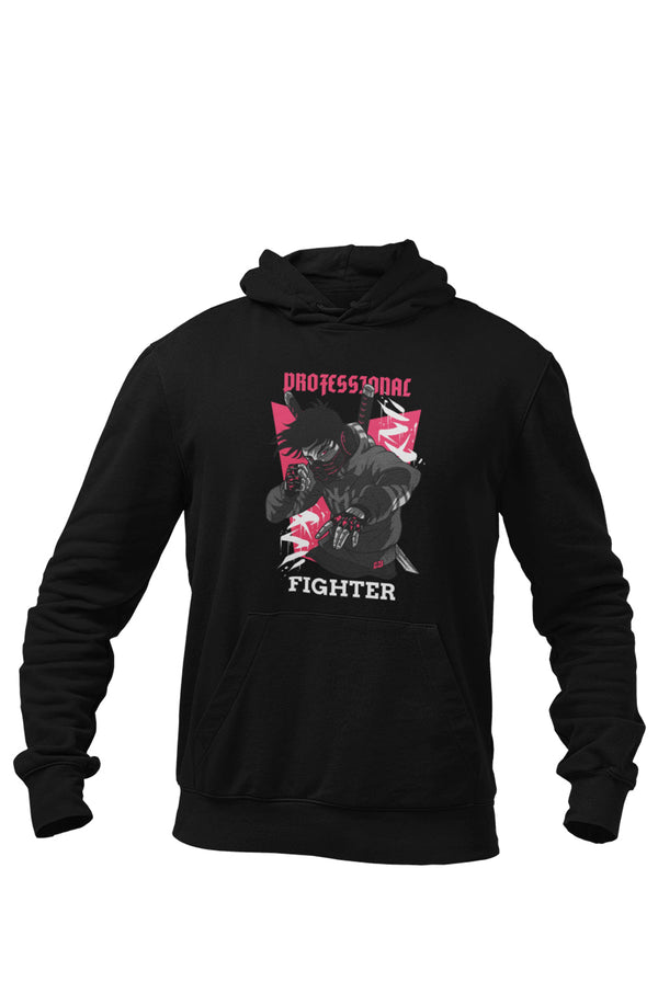 Professional Fighter - Black Gym Hoodies for Men (Printed on Front and Back, both) - Letshandcraft