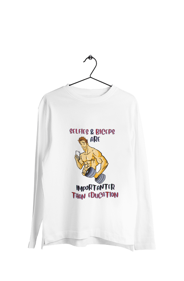 Selfies & Biceps - Men's Full Sleeves Gym T-shirt - Letshandcraft